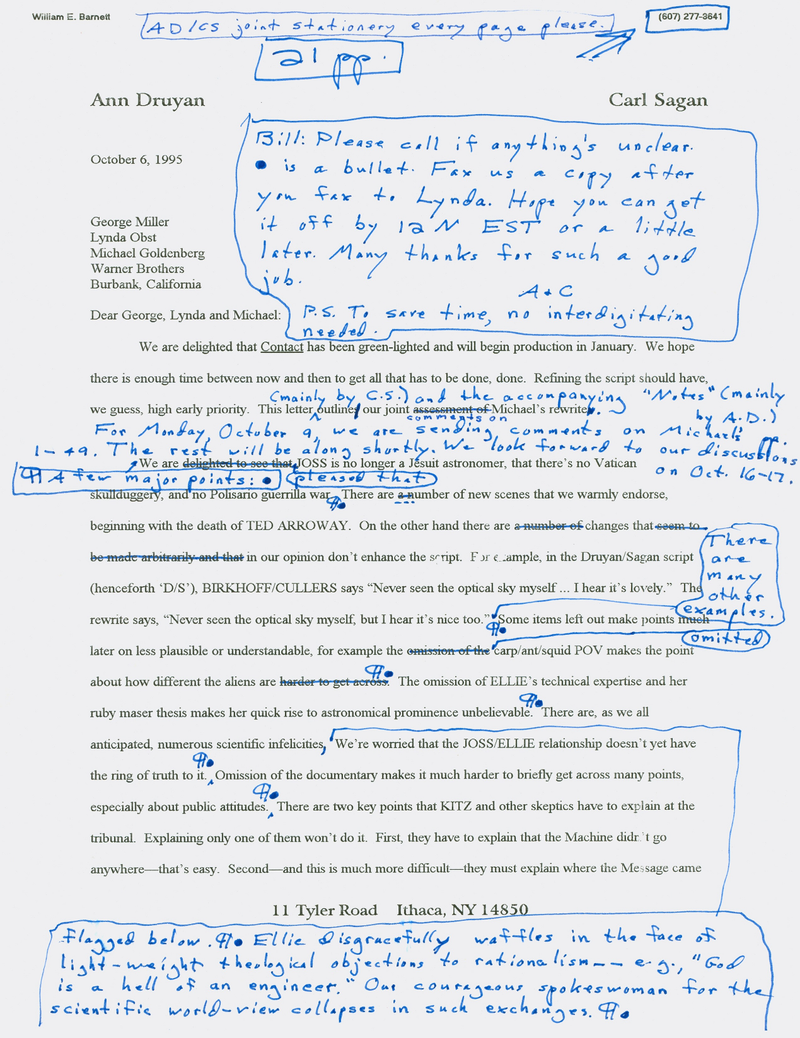 Illustration for article titled Read Carl Sagan's letter (politely) telling Warner Bros. their Contact script sucked
